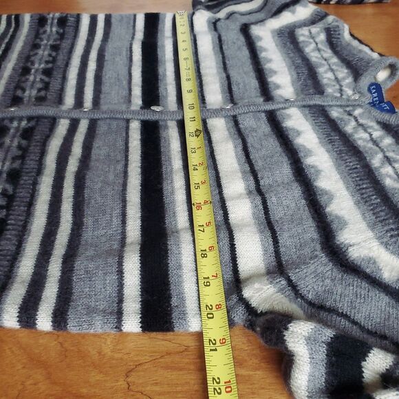 Karen Scott Cardigan Sweater Size L HOLES Gray 100% Wool Striped Button Up FLAWS - Picture 8 of 11